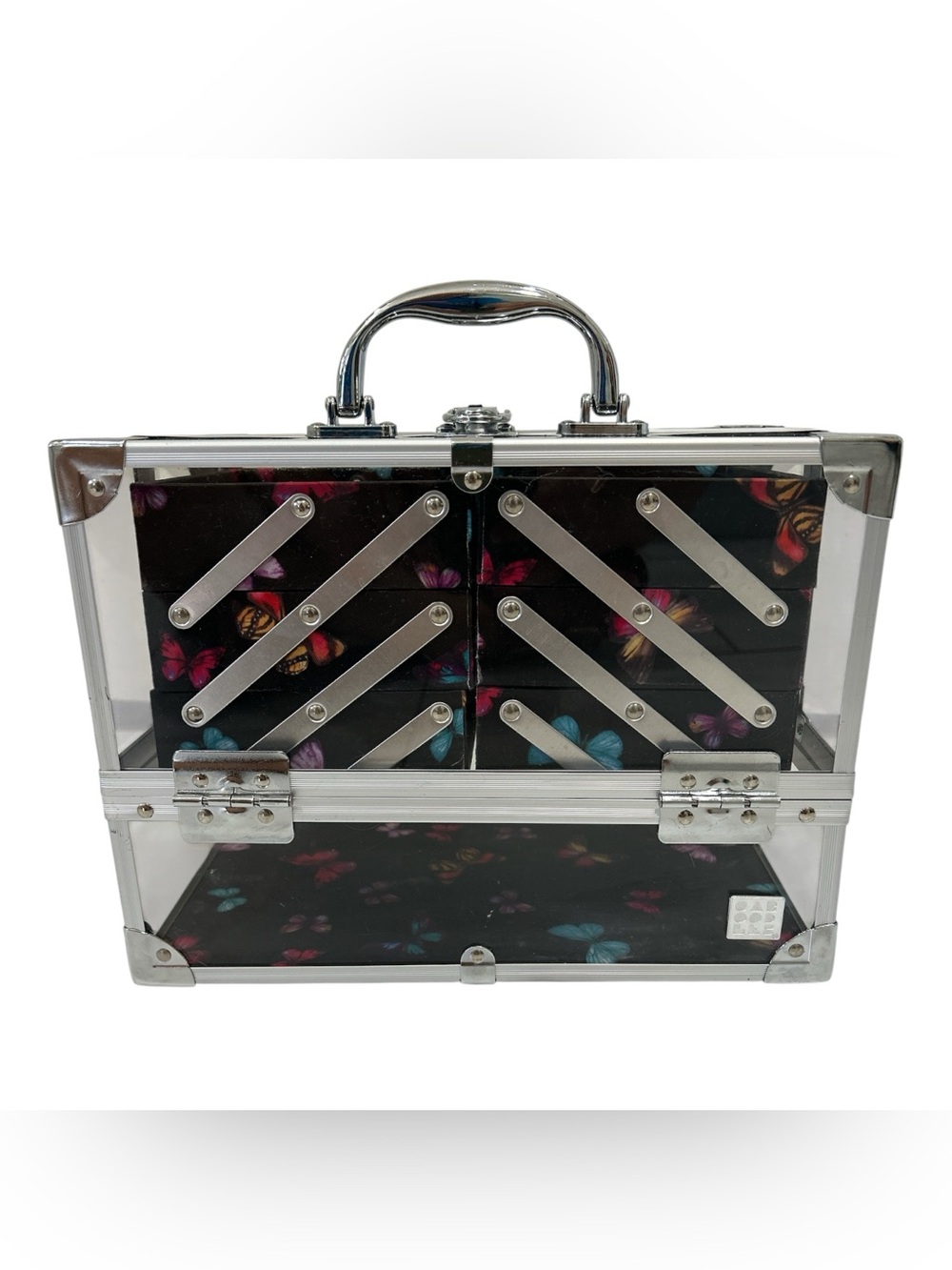 Caboodles Neat Freak Train Case Clear Acrylic Butterfly Print Makeup Organizer